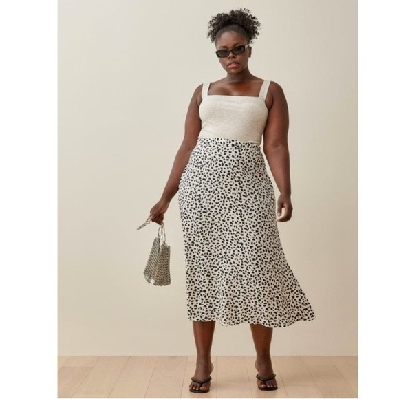 Reformation Bea Midi Skirt Ocelot Animal Print Leopard Spots Dots Black Size 6 - Picture 1 of 16